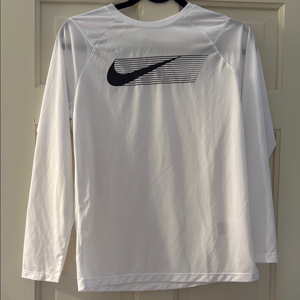 Nike White Long Sleeve Shirt with Black Swoosh